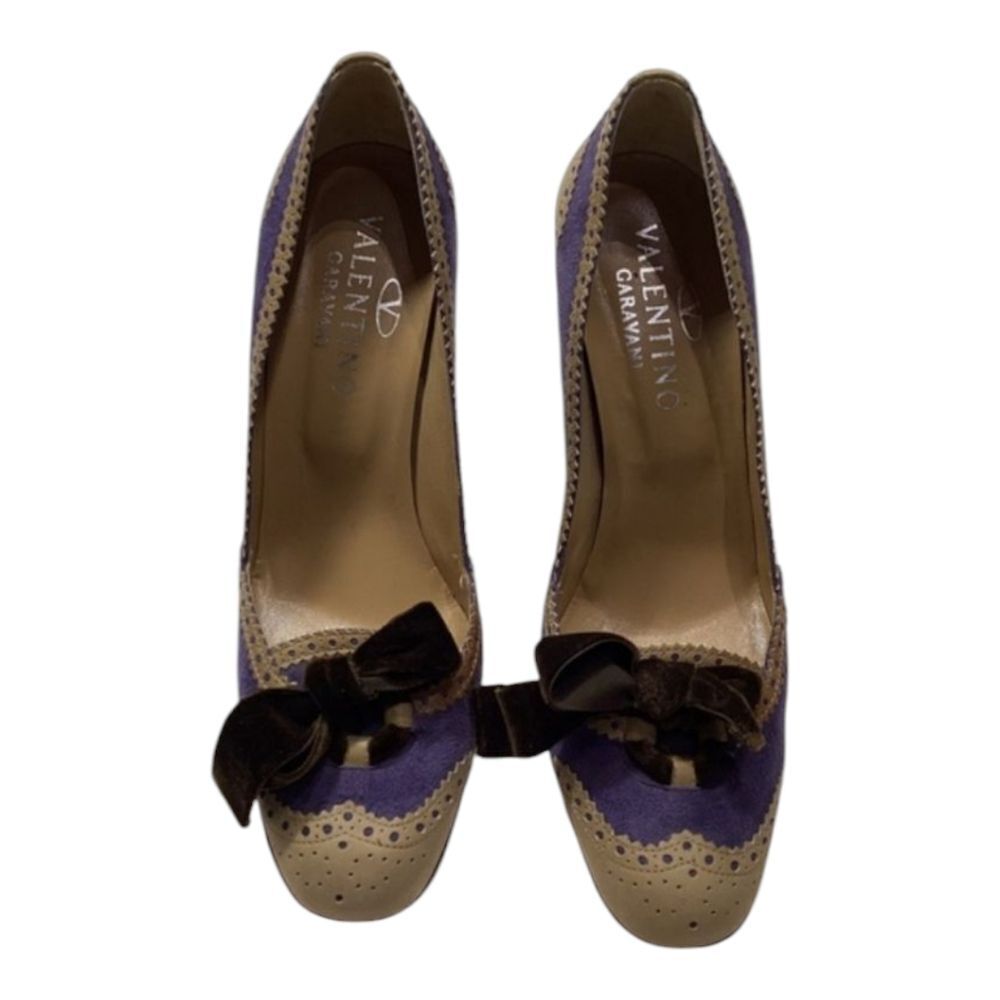 Valentino‎ Garavani Vintage Front Bow Purple & Brown Heels Size EU 37